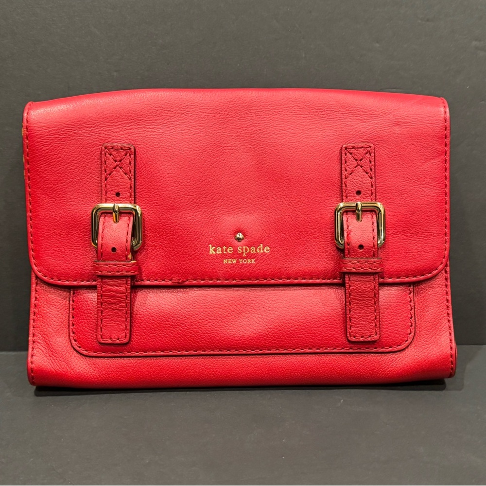 Kate Spade NY Red Leather Clutch Snap Closure Allen  Street Bag approx 7” x 10”